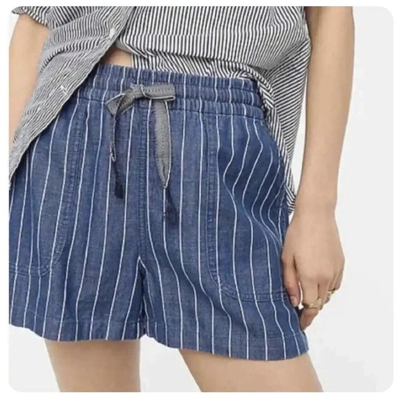J.Crew Womens Denim Shorts XXL Re-Imagined Seaside Indigo Stripe Pull-On Stretch - Picture 1 of 8